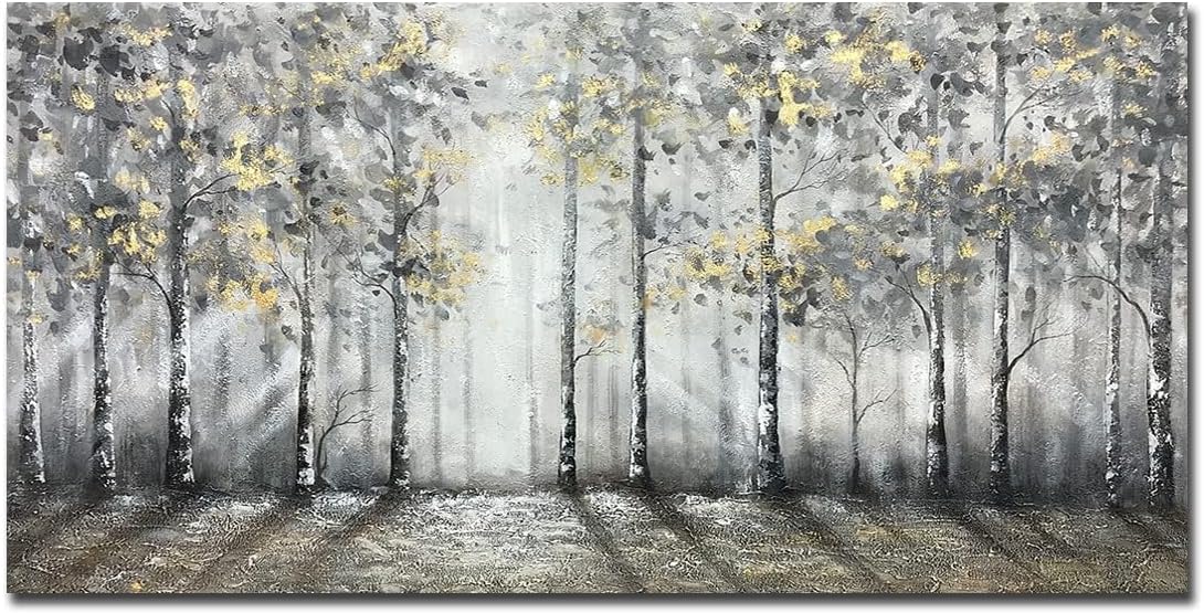 Paintings - V-inspire art, 30x60 Inch Modern Impressionist Tree art 100% Hand Painted Canvas Wall art Oil Painting Large Paintings Gray Wall Decoration Acrylic Paint Knife Painting
