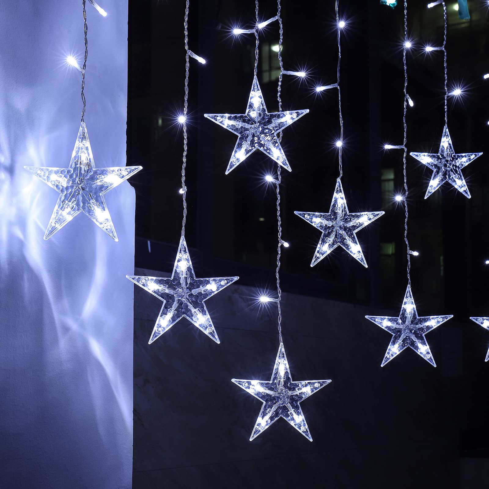 BLOOMWIN Christmas Star String Light Indoor Curtain Icicle Light Colorful 3m x 0.65m 8 Twinkle Modes 12Stars Window Decoration Light for Xmas Tree Wedding Party Hotel Festival