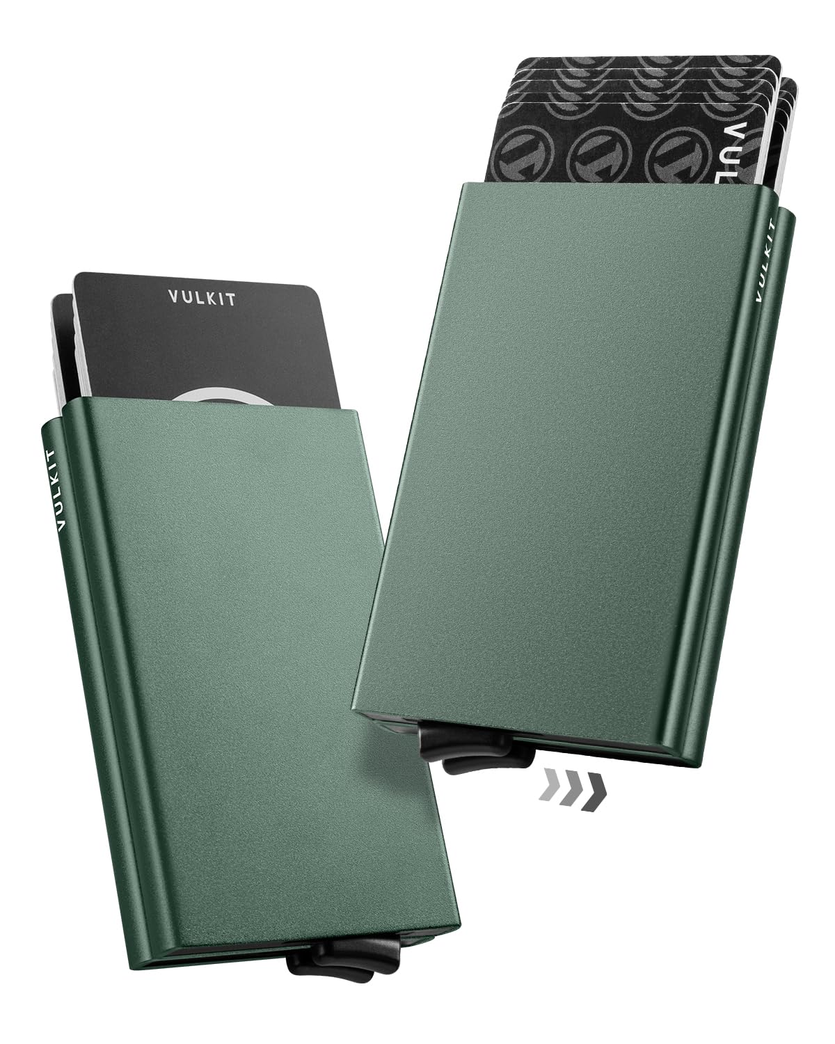 VULKIT Credit Card Holder RFID Protection, Pop Up Metal Card Holder with Double Card Cases Slim Smart Wallet for 10 Cards, Midnight Green