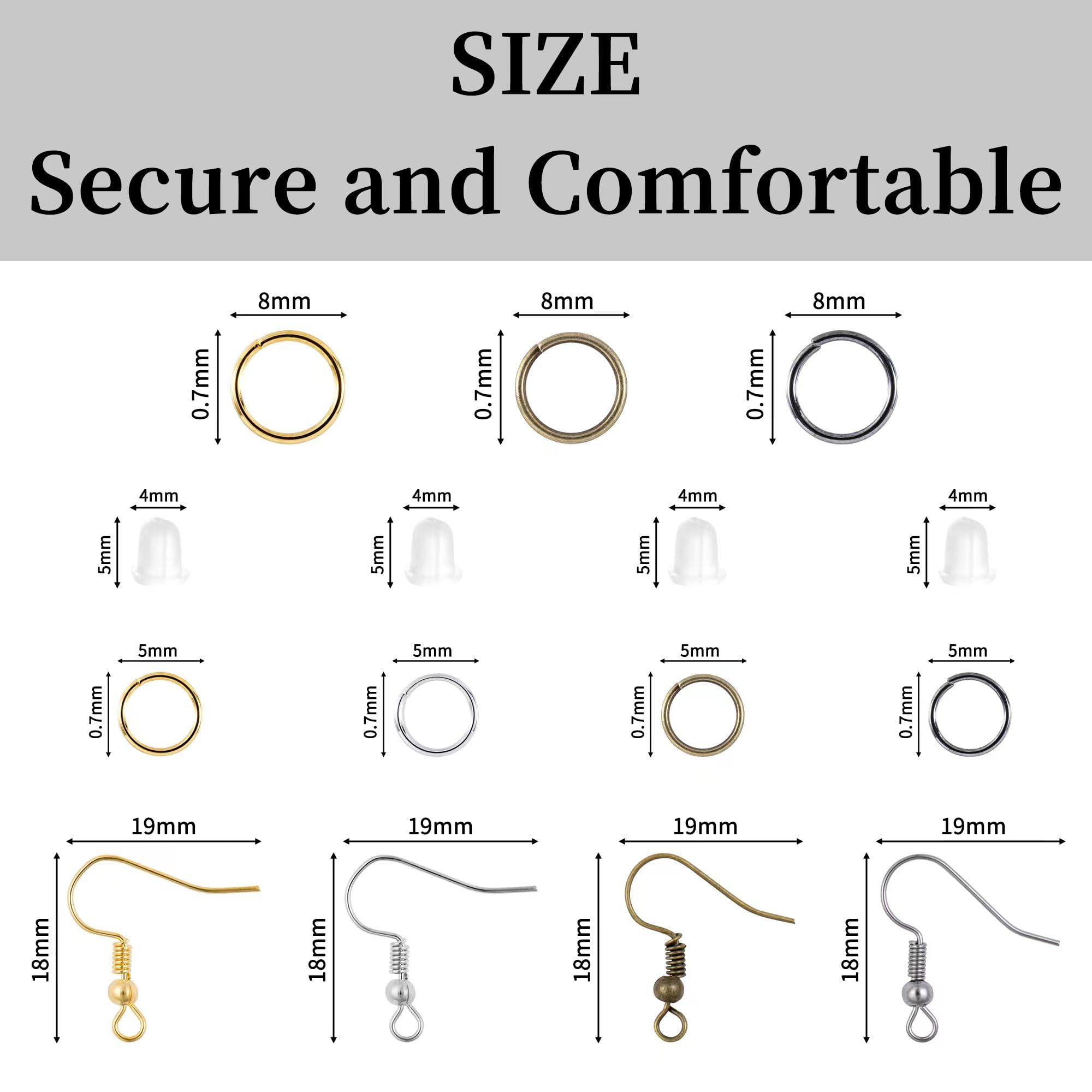4 Colors Earring Hooks, 890 Pcs Earring Making Supplies Kit with Hypoallergenic Ear Wires Hooks, Open Jump Rings and Earring Backs for Jewelry Making Findings