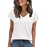 WIHOLL Short Sleeve Sweater for Women V Neck Trendy Summer Tops 2026 Beach Vacation Clothes Travel Business Casual Outfits