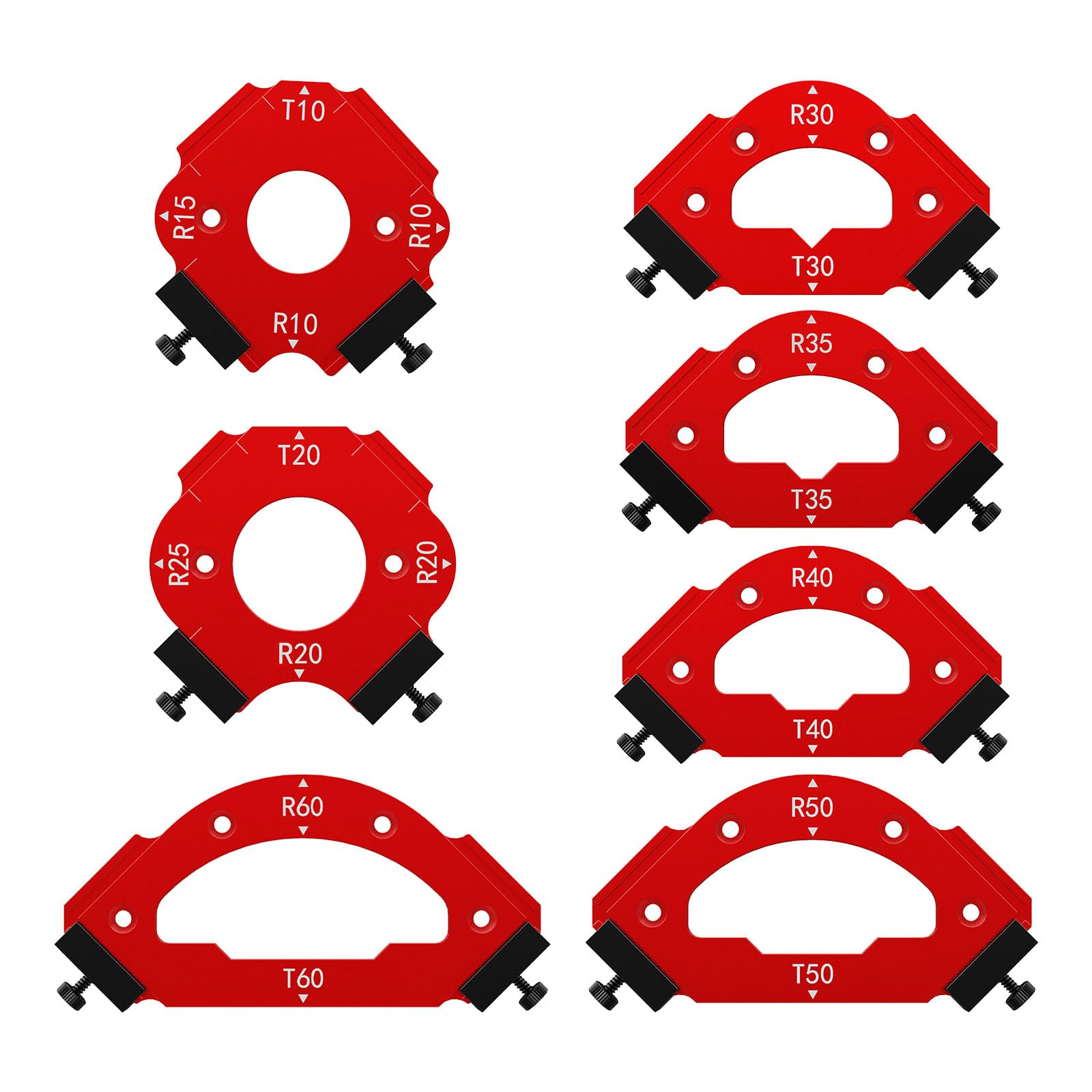 7Pcs Corner Radius Template, Radius Jig Router Templates Corner with Removable Clip, 18 Shapes Arc Cutting Auxiliary Tool for Woodworking Routing R10 R20 R30 R35 R40 R50 R60