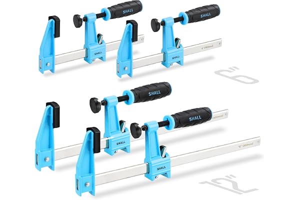 SHALL 6-Inch & 12-Inch Steel Bar Clamps Set, 4-Pack Medium-Duty Quick-Release F Clamps, 600 Lbs Load Limit for Woodworking, M