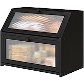 Vriccc Black Bread Box for Kitchen Counter, Large Bamboo Wood Double Layer Bread Box, Wooden Bread Storage Capacity