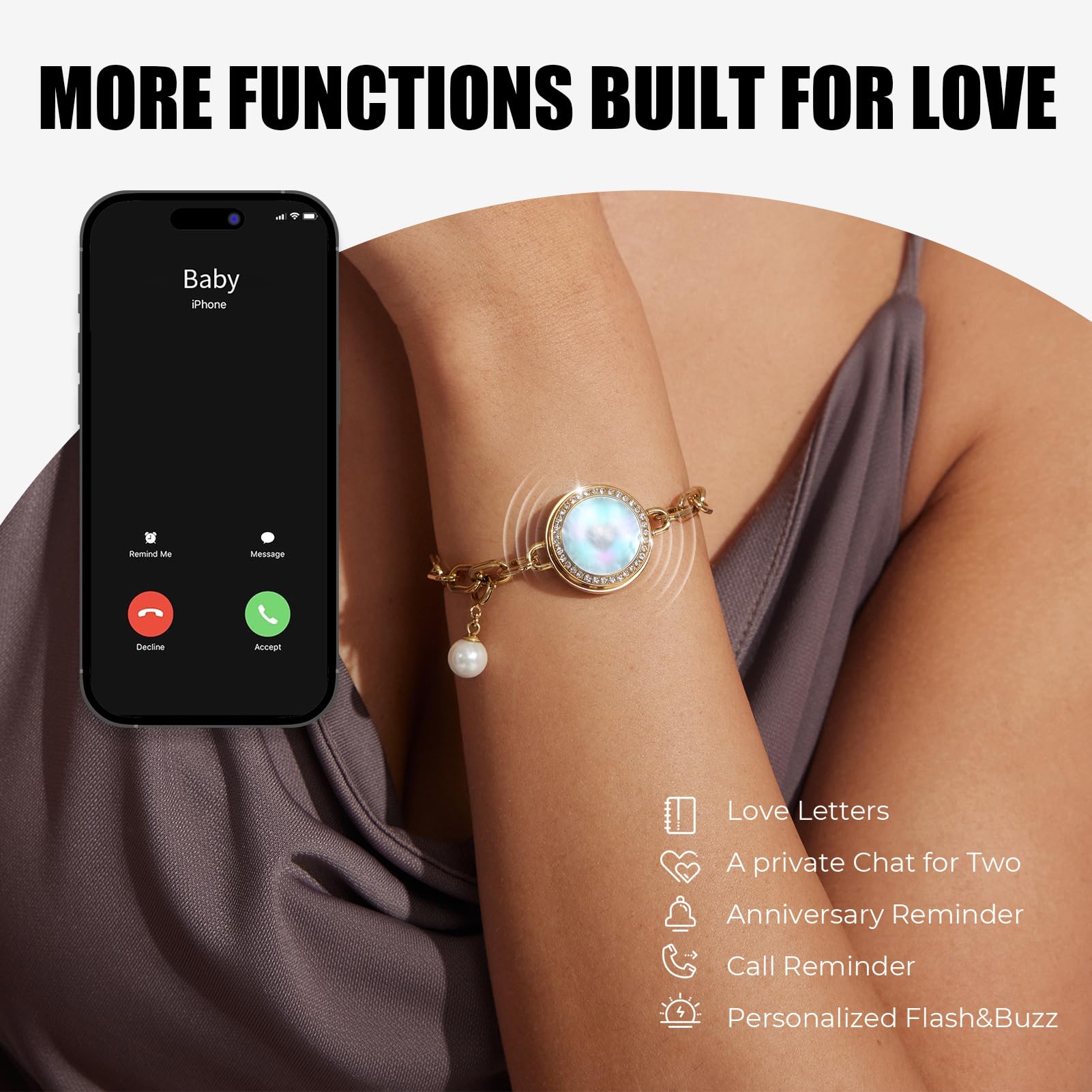 TOTWOO Touch Bracelets for Couples, Vibration & Light up for Love Couples Long Distance Relationship Gifts for Girlfriend Bluetooth Pairing Jewelry