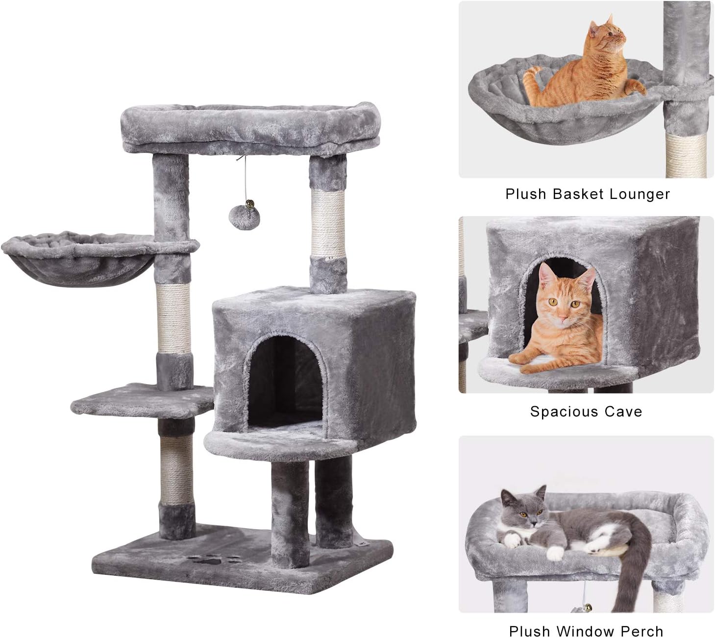 JISSBON Cat Tree Cat Tower with Padded Plush Perches, Condo, Hammock