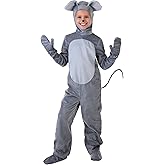 Mouse Costume for Children - Merry Mouse Jumpsuit with Bendable Tail, Mitts and Mock Turtle Neck/Grey Belly