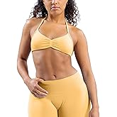 HAODIAN Women's Strappy Halter Sports Bra Backless Gym Bra with Removable Pads