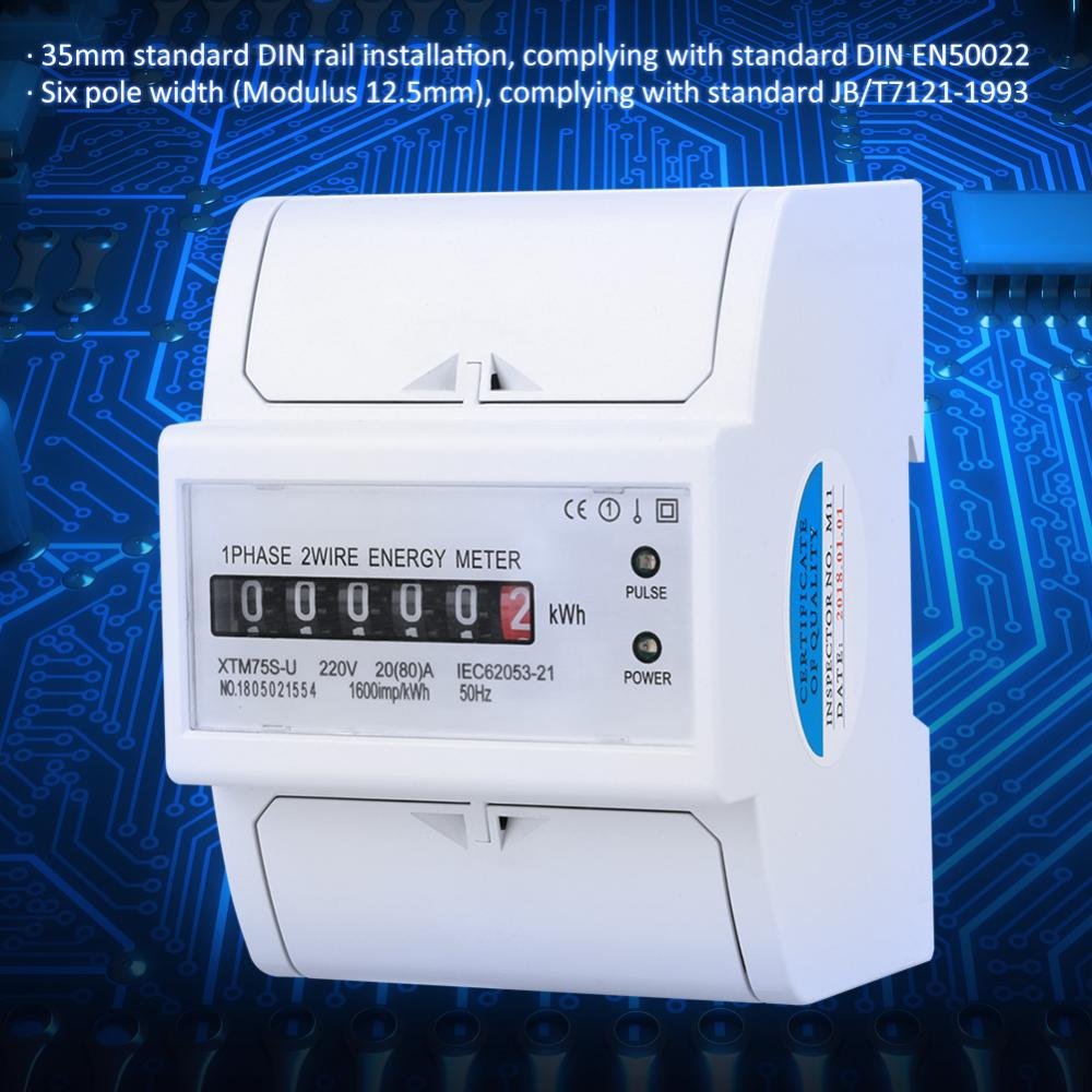 Digital DIN-Rail Electric Meter LCD Display Energy Meter 220V 1-Phase 2 Wire 4P Electronic KWh Backlight Meter(20(80) A) - Image 4