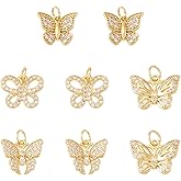 Pandahall 8Pcs Brass 18K Gold Plated Butterfly Charms Cubic Zirconia Pendants Small Insect Dangle Charms with Jump Rings for DIY Permant Jewelry Making Bracelet Necklace