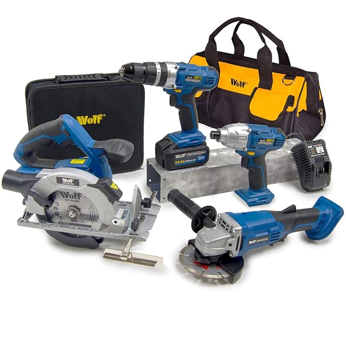 Wolf Professional 20v 7pc Power Tool Kit with Combi Drill, Impact