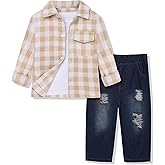 Crazyme 3Pcs Toddler Boy Clothes Plaid Shirt & White T-Shirt & Pants Boys Fall Outfits Clothing Set for Kids 6M to 6Y