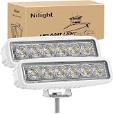 Nilight Marine Led Light Bar 2PCS 18w White 150&deg; Flood Beams Ponton Boat Deck Dock Lights IP67 Waterproof for Night Fishing T-top Stern Yacht Kayak Port Sailboat