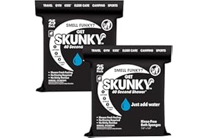 Skunky Disposable Rinse-Free Bathing Sponge Wipes, AS-SEEN-ON-TV, Cleans Without a Shower, Just Add Water, Lather, Scrub & Dry With No Sticky Residue, Gym, Elder Care, Kids & More, 2 Pack