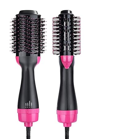 Gokich Hair Dryer and Styler Comb Electric Blow Curler Straightener Volumizer Oval Portable Salon Hot Air Brush for Women (Black)