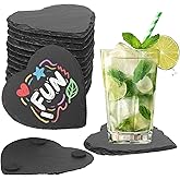 12 Pcs Slate Drink Coasters Bulk,4X4 Inch Black Slate Stone Coasters for Office, Home Decor,Laser Engraving Blanks with Anti-Scratch Bottoms for Coffee Bar Kitchen Heart