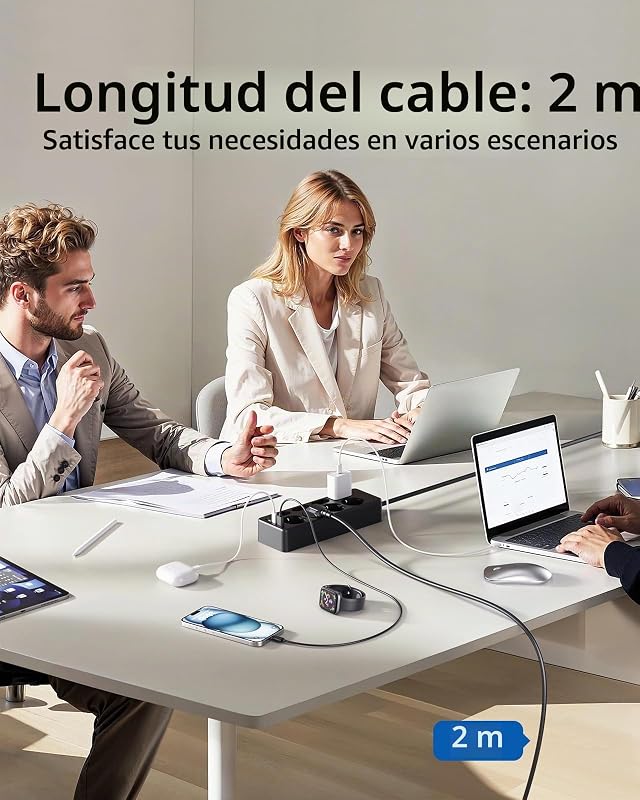 Regletas Enchufes con USB,Regleta 8 Tomas de AC y 2 USB A 1 USB C Enchufe Multiple,Regleta Enchufes Proteccion Sobretension, 2 M Alargador Enchufe con Interruptor para Mesa, Oficia, Casa, Negro