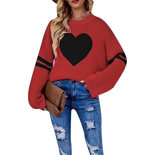 Amazon.com: Women Cute Valentine Heart Graphic Jumper V-Neck