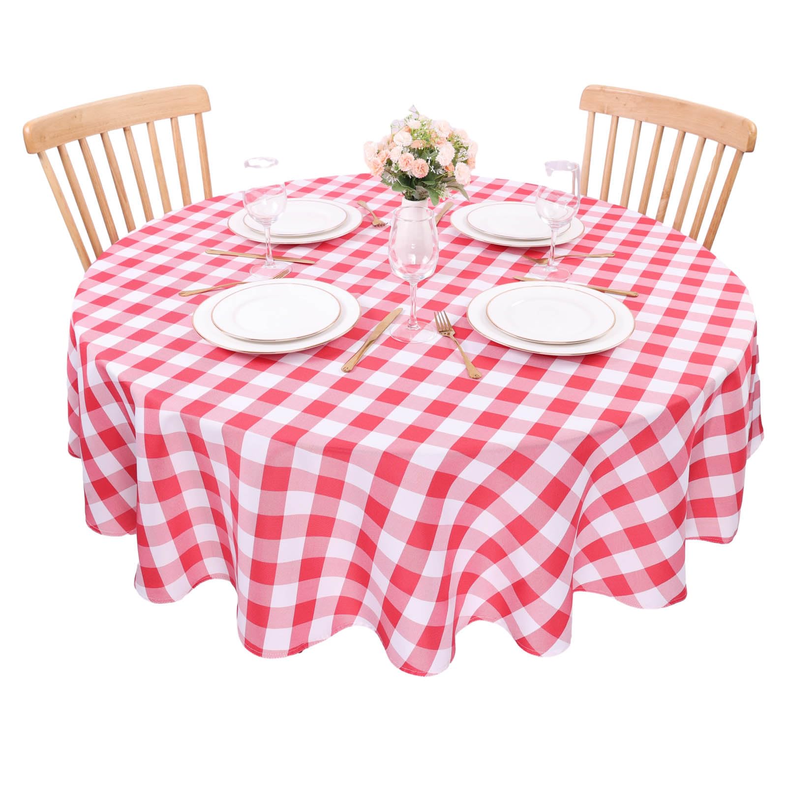 Kesfey Red Gingham Round Tablecloths Polyester 60Inch Checkered Table Cloth Round Tablecloth Spillproof and Wrinkle Free for Outdoor and Indoor Use Plaid Table Cloths Wipe Clean