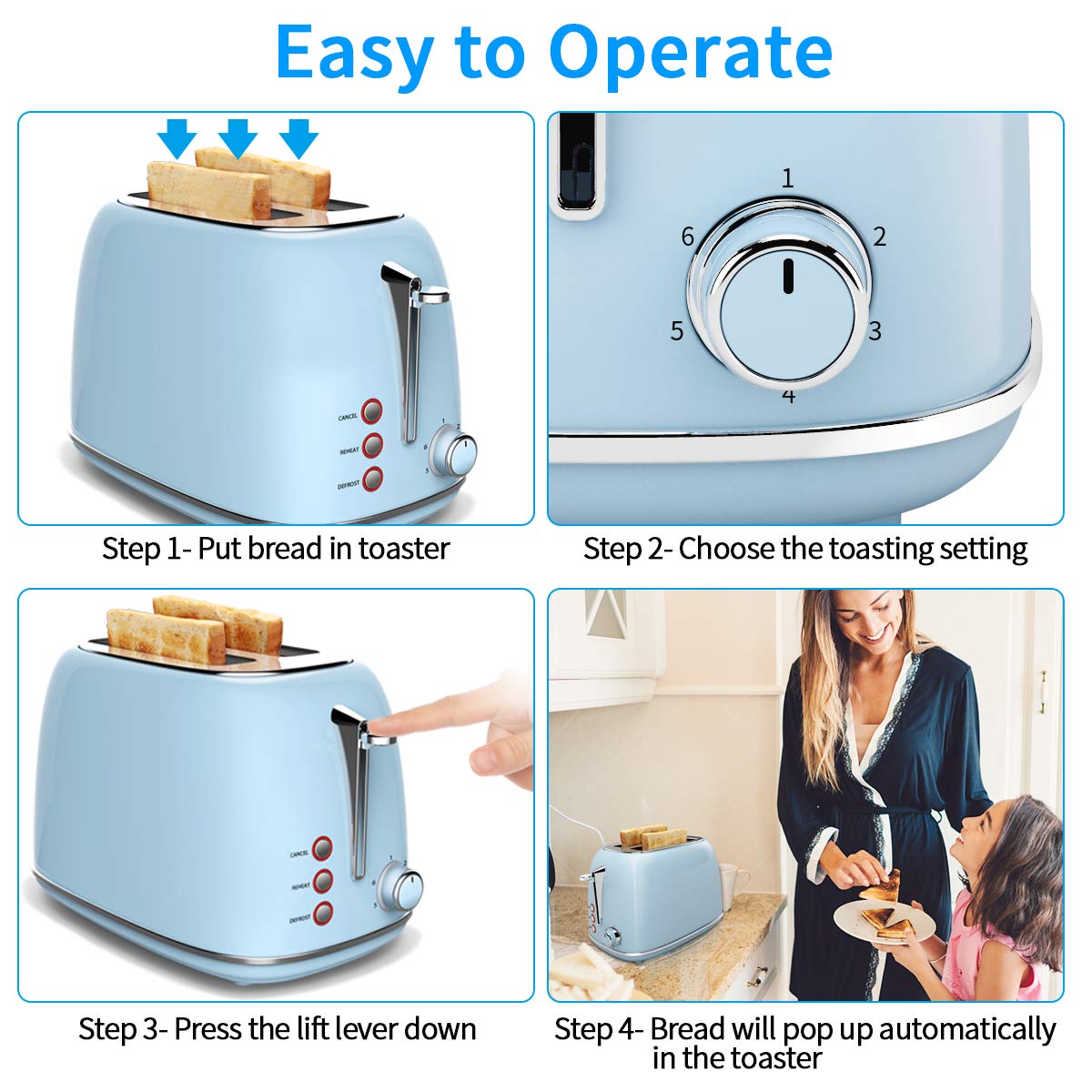 2 Slice Toaster with Bagel, Cancel, Defrost Function and 6 Bread Shade Settings Bread Toaster, Extra Wide Slot and Removable Crumb Tray Stainless Steel Toaster