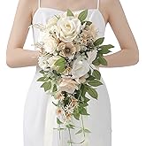 Serwalin 9.8 Inch Wedding Bouquets for Bride Bridesmaid, Champagne Rose Bridal Bouquets for Bride, Wedding Flowers Bouquet Tossing Bouquet, Wedding Ceremony and Anniversary Day Decoration
