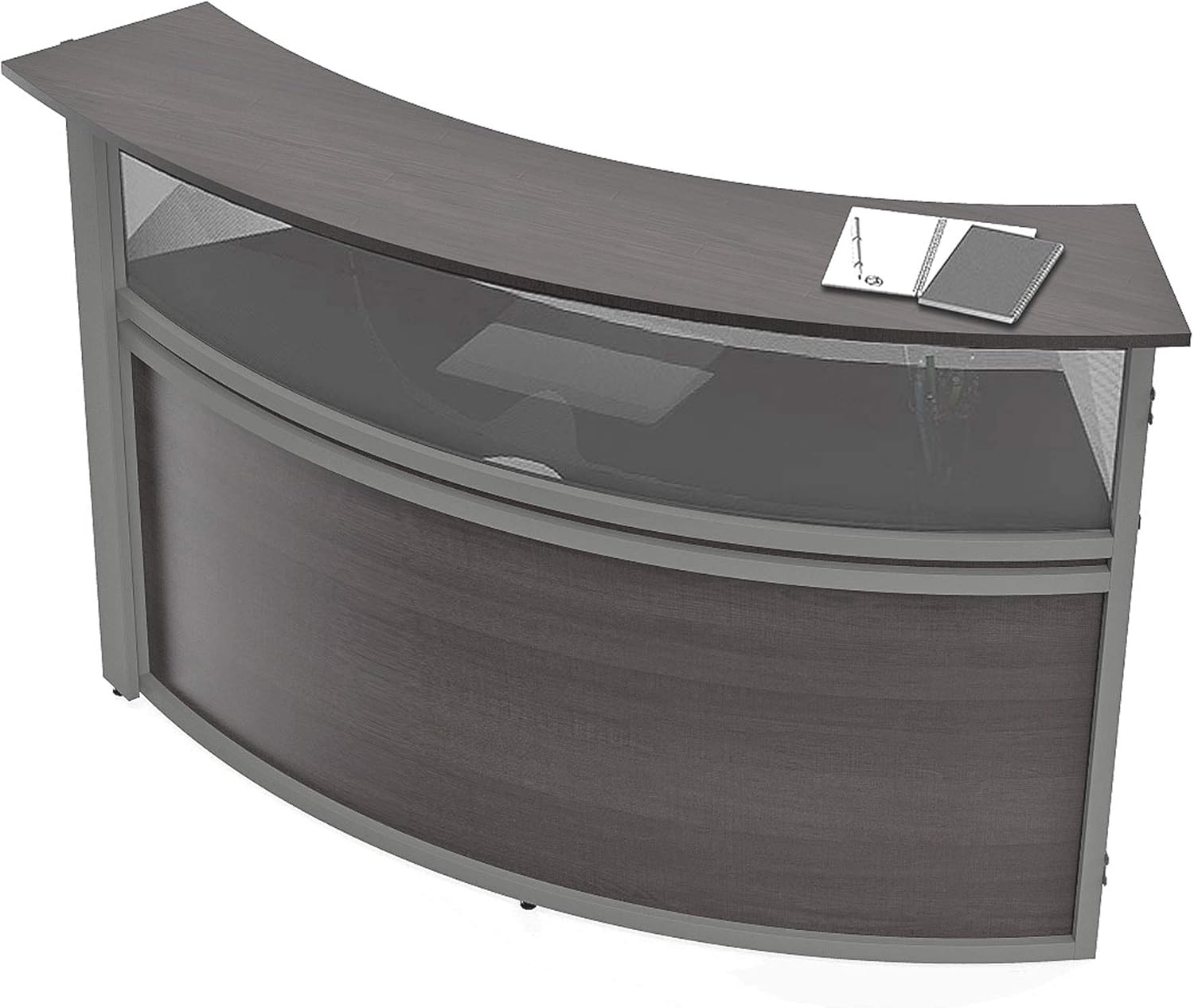 Linea Italia ZUD310ASH Curved Office Clear Panel | Easy to Assembly Single Unit Reception Desk Counter for Lobby, Salon, 72" x 32", Ash: Furniture & Decor