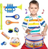 deAO Musical Instruments Toy Drum Set Trumpet Flute Harmonica Kids Beginners view 6