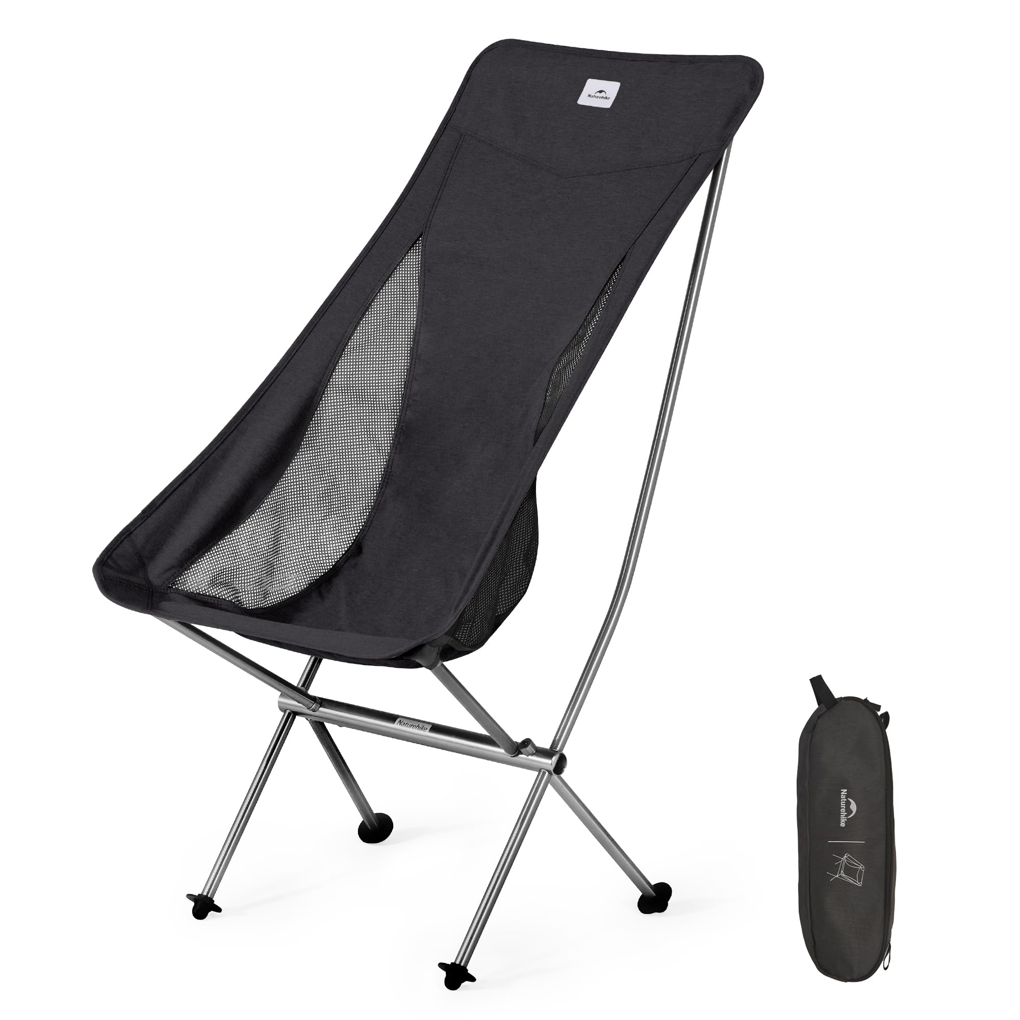 Naturehike Portable Camping Chair Ultra-Light Folding Chair, Quick Disassembly and Assembly, for Fishing, Picnic, Outdoor, Hiking Black large