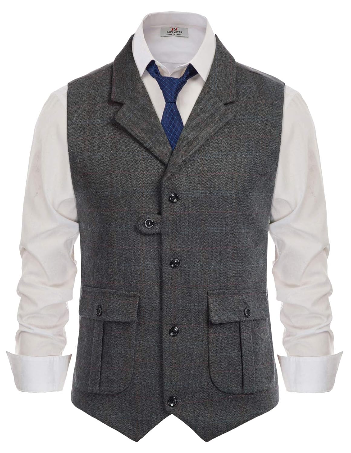 Buy Plaid Wool Tweed Vest Men Vintage Herringbone Notched Collar Vests