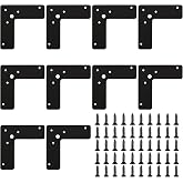 Flat L Brackets, 10pcs Flat L Right Angle Brackets, Black Flat Mending Plates, Corner Brackets Flat Repair Plate Corner Braces, Corner Stealth Speed Brace Brackets, 4"&times;4"&times;1&frac14;", Load 33 Lbs (L Type)