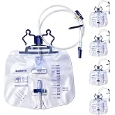 5 Pack Urinary Drainage Bag, 2000mL Anti-Reflux Catheter Bag with Drainage Tube, Leak Proof Splash-Resistant Drain Spout, Adjustable Clips, Hanging Hook, Disposable Urine Bag for Home Hospital