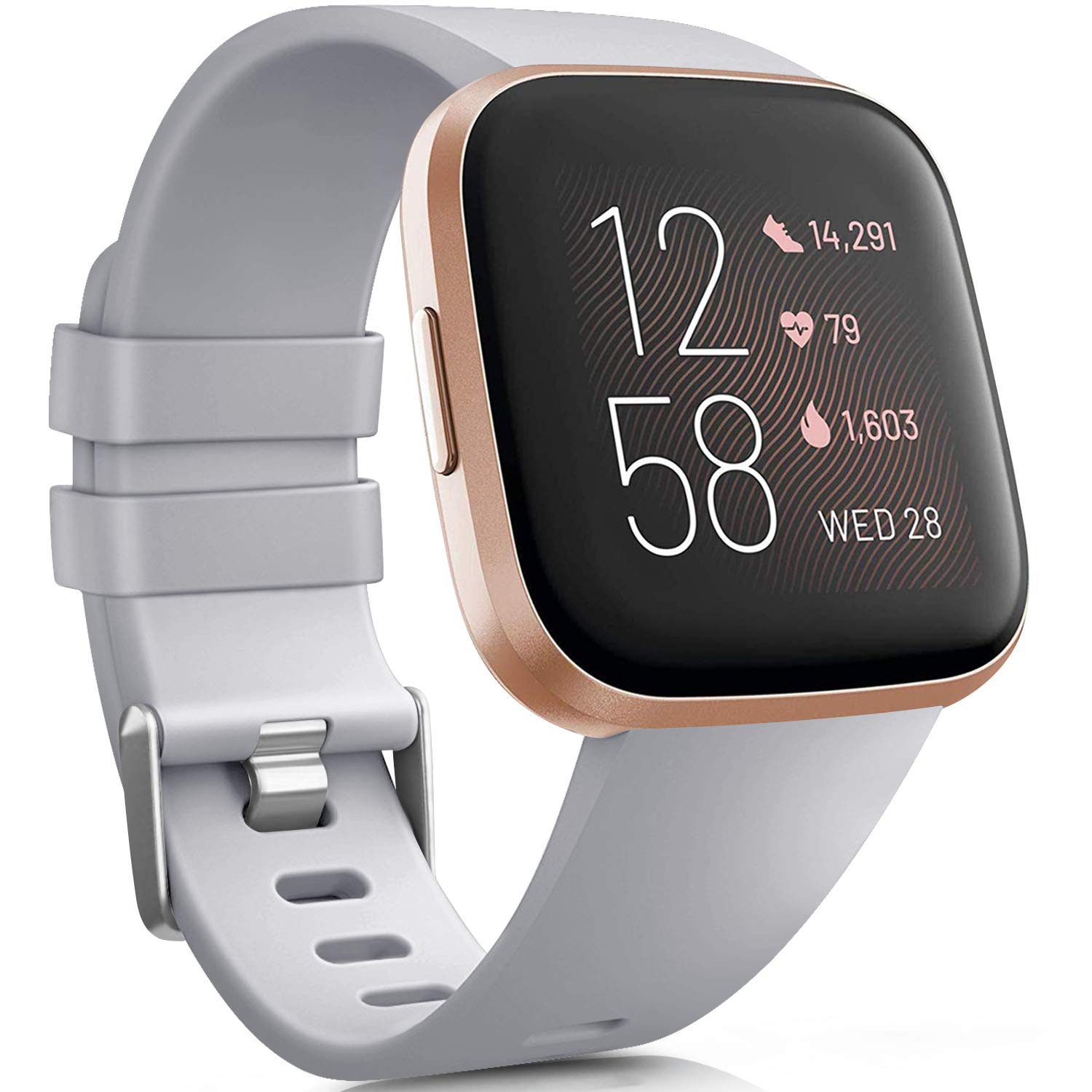 Wanme Strap for Fitbit Versa 2 Straps/Fitbit Versa Strap/Fitbit Versa Lite Strap for Women Men, Silicone Sport Classic Replacement Straps Compatible with Fitbit Versa Lite/Fitbit Versa 2(L,Gray) — image 1