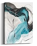 Abstract Canvas Wall Art - Black and Cyan Textured