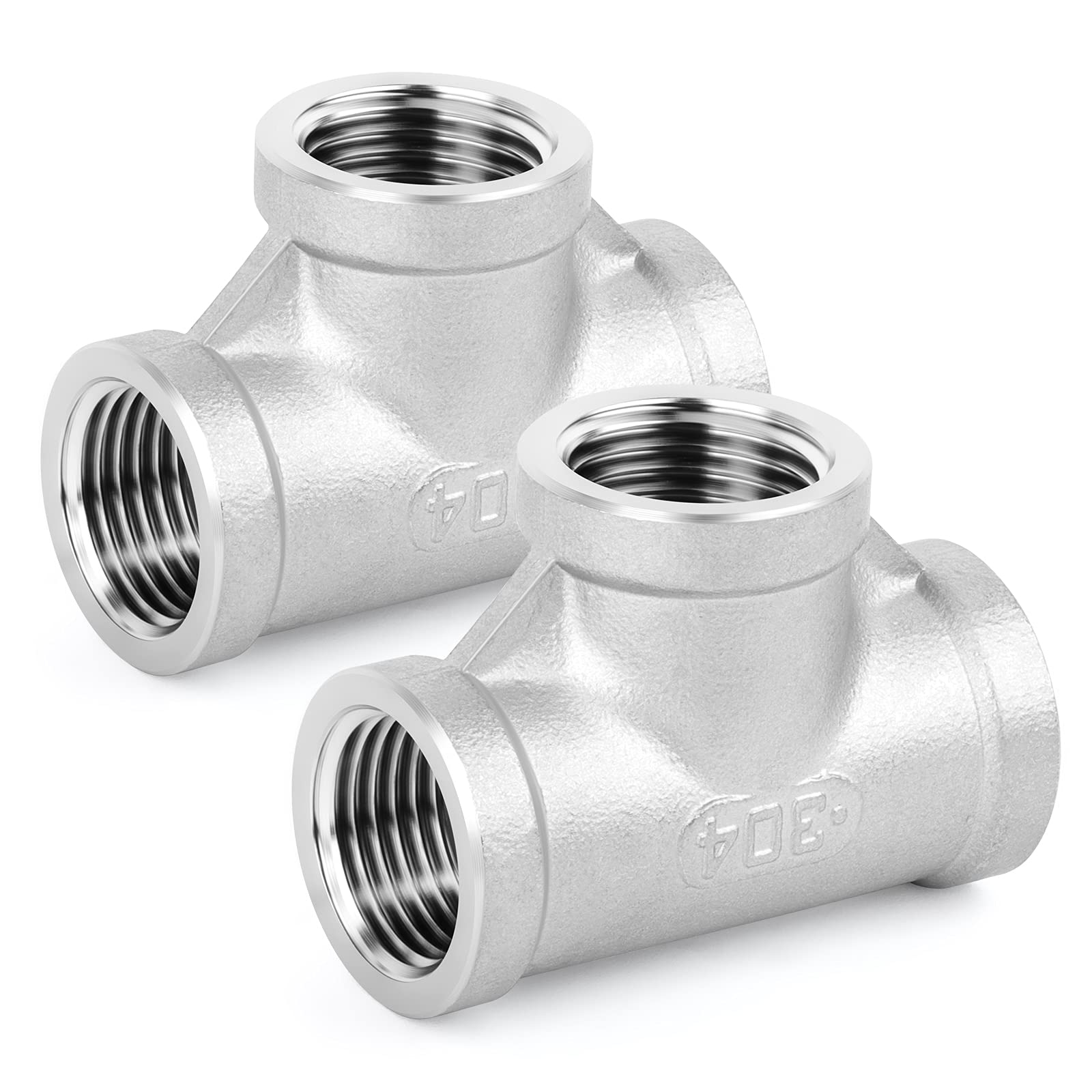ERGAOBOY 2pcs Stainless Steel Tee Pipe Fitting, BSP Female Pipe Fittings 3/4" x 3/4" x 3/4"