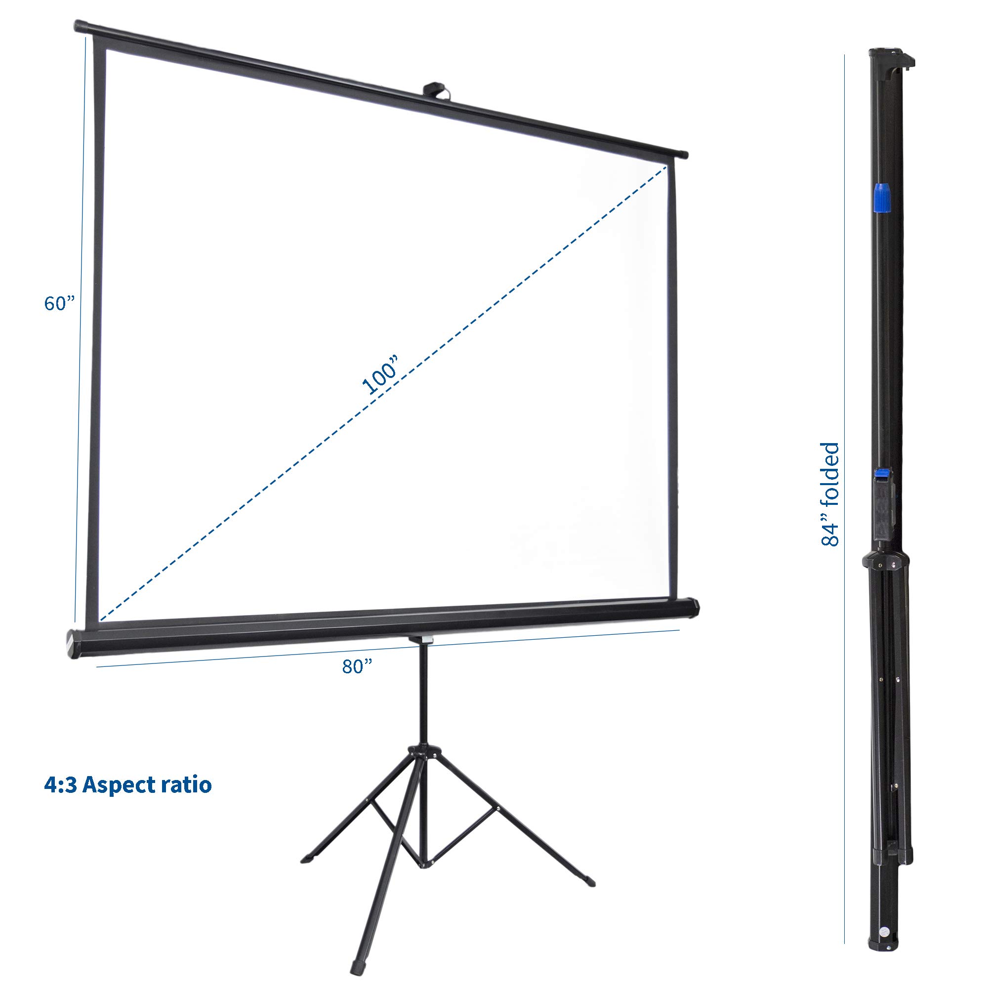 VIVO 100" Portable Indoor Outdoor Projector Screen, 100 Inch Diagonal Projection HD 4:3 Projection Pull Up Foldable Stand Tripod (PS-T-100)