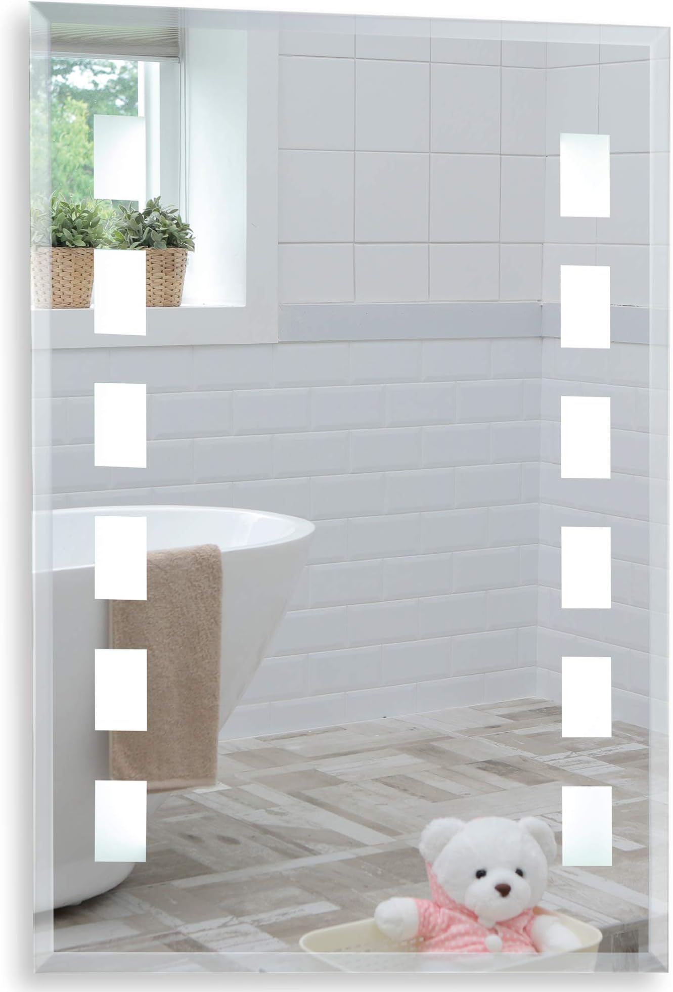 Leo Modern Bathroom Wall Mirror ~ LED Illuminated Back Lit Fully Certified to British Standards 70x50cm With Lights