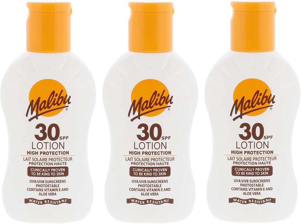 Malibu SPF 30 Sunscreen Lotion 100ml Vitamin Enriched Water Resistant 3 Pack