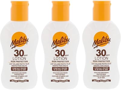 Malibu SPF 30 Sunscreen Lotion 100ml Vitamin Enriched Water Resistant 3 Pack
