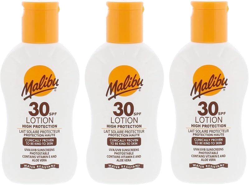 Malibu SPF 30 Sunscreen Lotion 100ml Vitamin Enriched Water Resistant 3 Pack