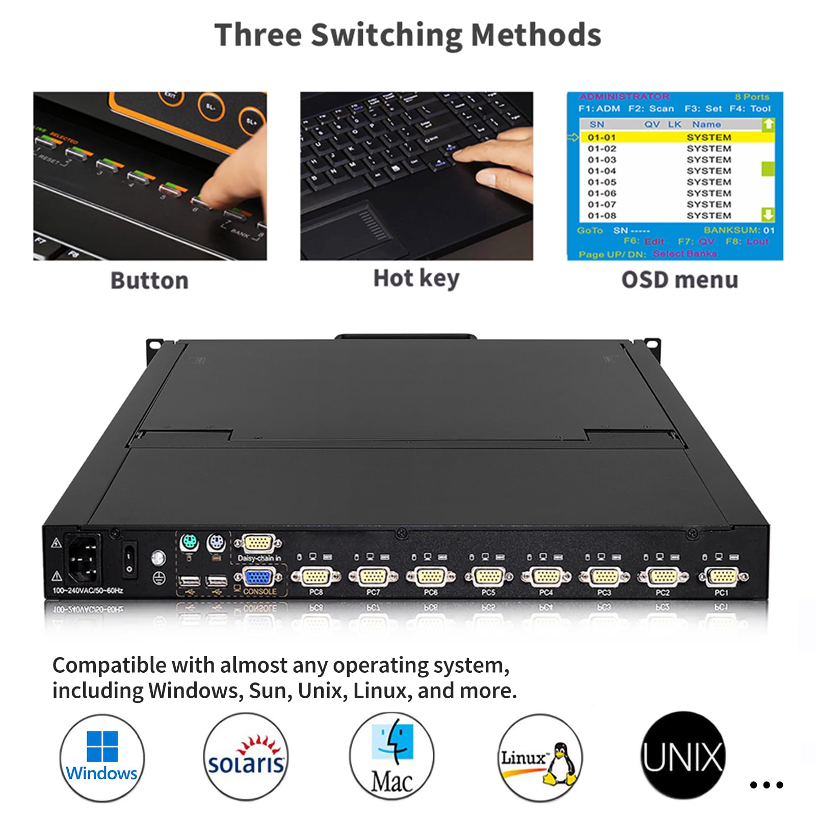 Mua 1U Rack Mount KVM Console Built-in 8 Port VGA KVM Switch, 19 ...