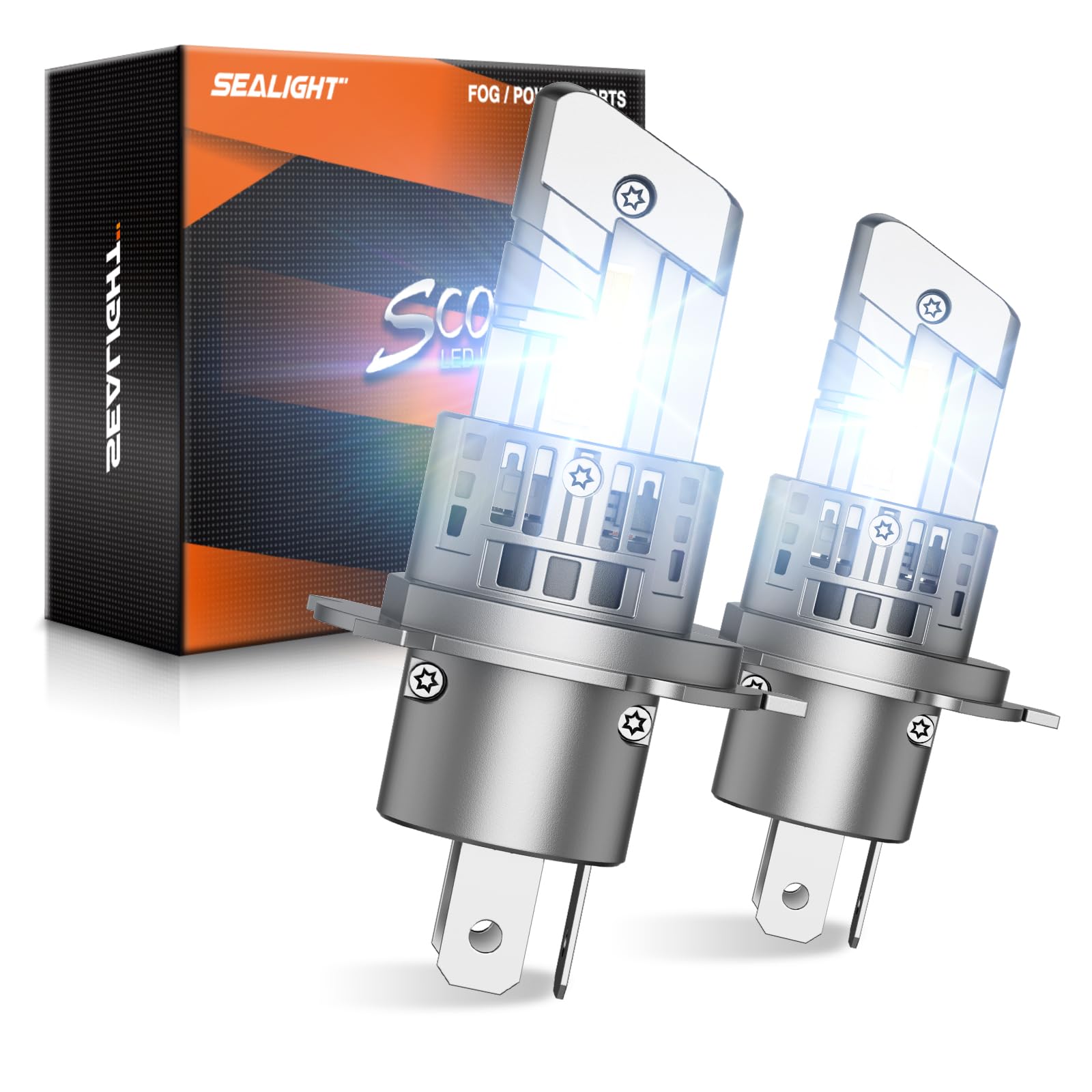 SEALIGHT H4/9003/HB2 Fog Light Bulbs, 40000LM 6500K Cool White, 1:1 Mini Size, H4 Bulb with 13000RPM Cooling Fan, 3 Mins Plug-N-Play, IP67 Waterproof Non-polarity, Pack of 2 Image