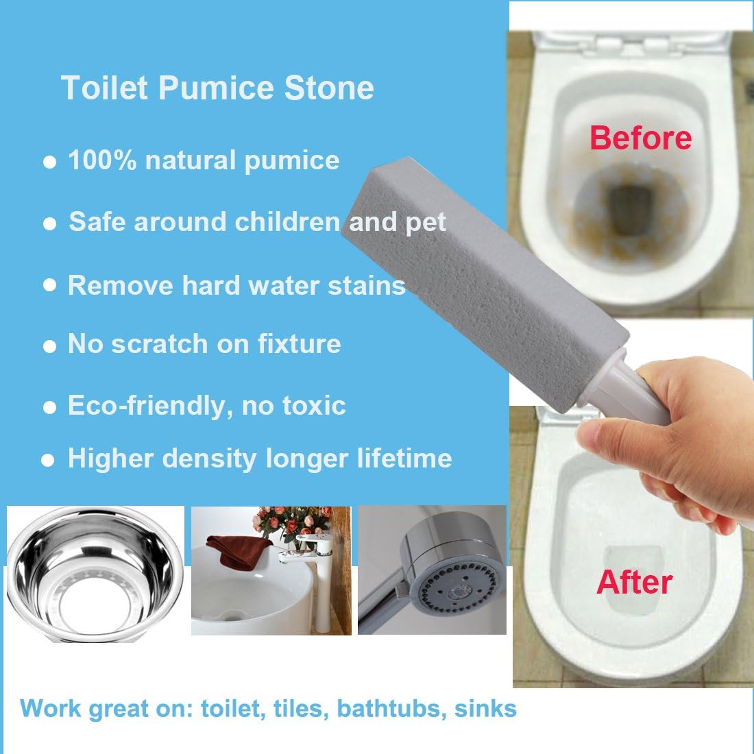 Comfun Toilet Bowl Pumice Cleaning Stone with Handle Stains and Hard Water Ring Remover Rust Grill Griddle Cleaner for Kitchen/ Bath/ Pool/ Spa/ Household Cleaning 2 Pack: Kitchen & Dining