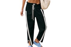 CITASHION Track Pants Women Casual Drawstring Barrel Pant Lightweight Baggy Contrast Color Workout Pants with Pockets