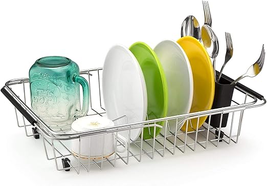 Amazon Com Sink Dish Drying Rack With Silverware Drying Storage