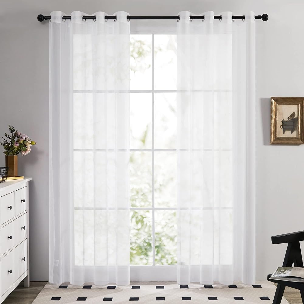 Deconovo Voile Curtains Semi Transparent Eyelet Panels 2 Pack White 55 x 71 Inch