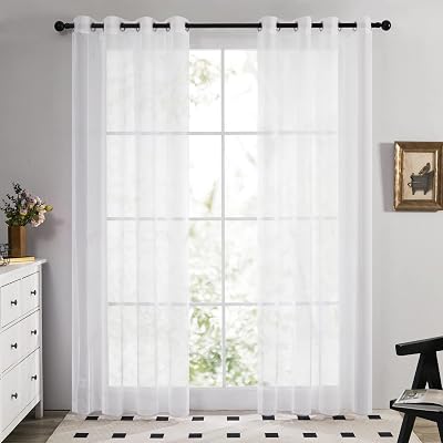 Deconovo Voile Curtains Semi Transparent Eyelet Panels 2 Pack White 55 x 71 Inch