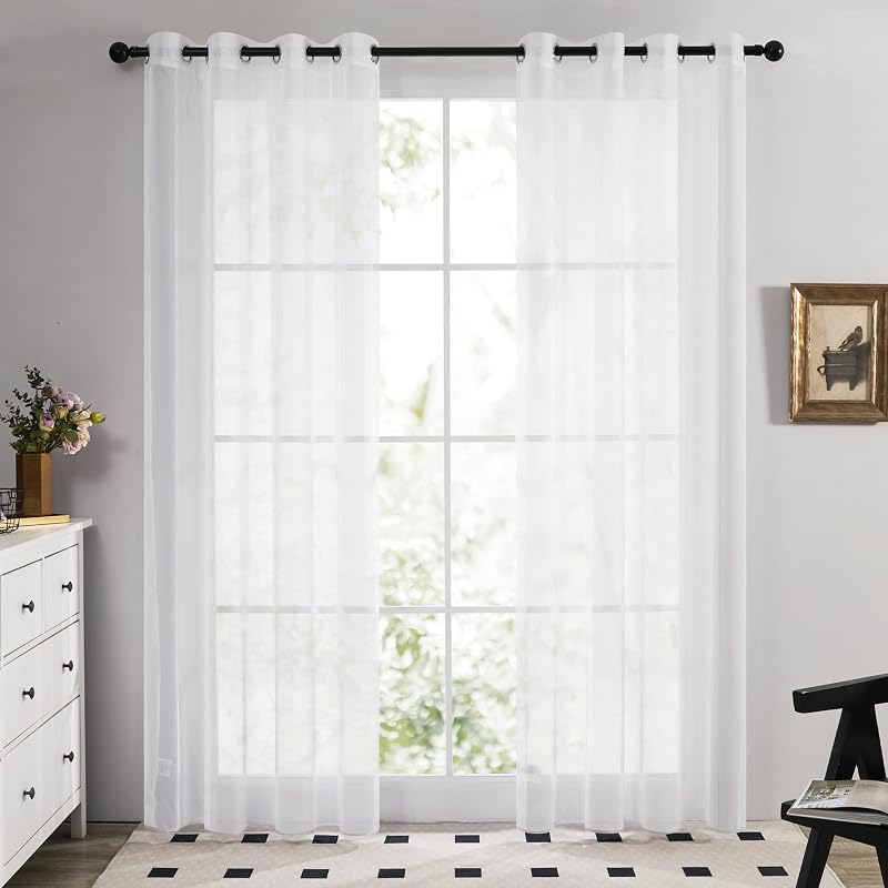 Deconovo Voile Curtains Semi Transparent Eyelet Panels 2 Pack White 55 x 71 Inch