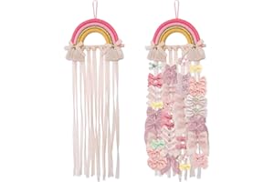 NICROLANDEE Rainbow Tassels Hair Bows Holder Hanging - Baby Hair Accessories Storage Bow Organizer Wall Hanger Decor for Baby Girls Wall Hanging Decor for Girls Room Ornament (Pink Yellow)