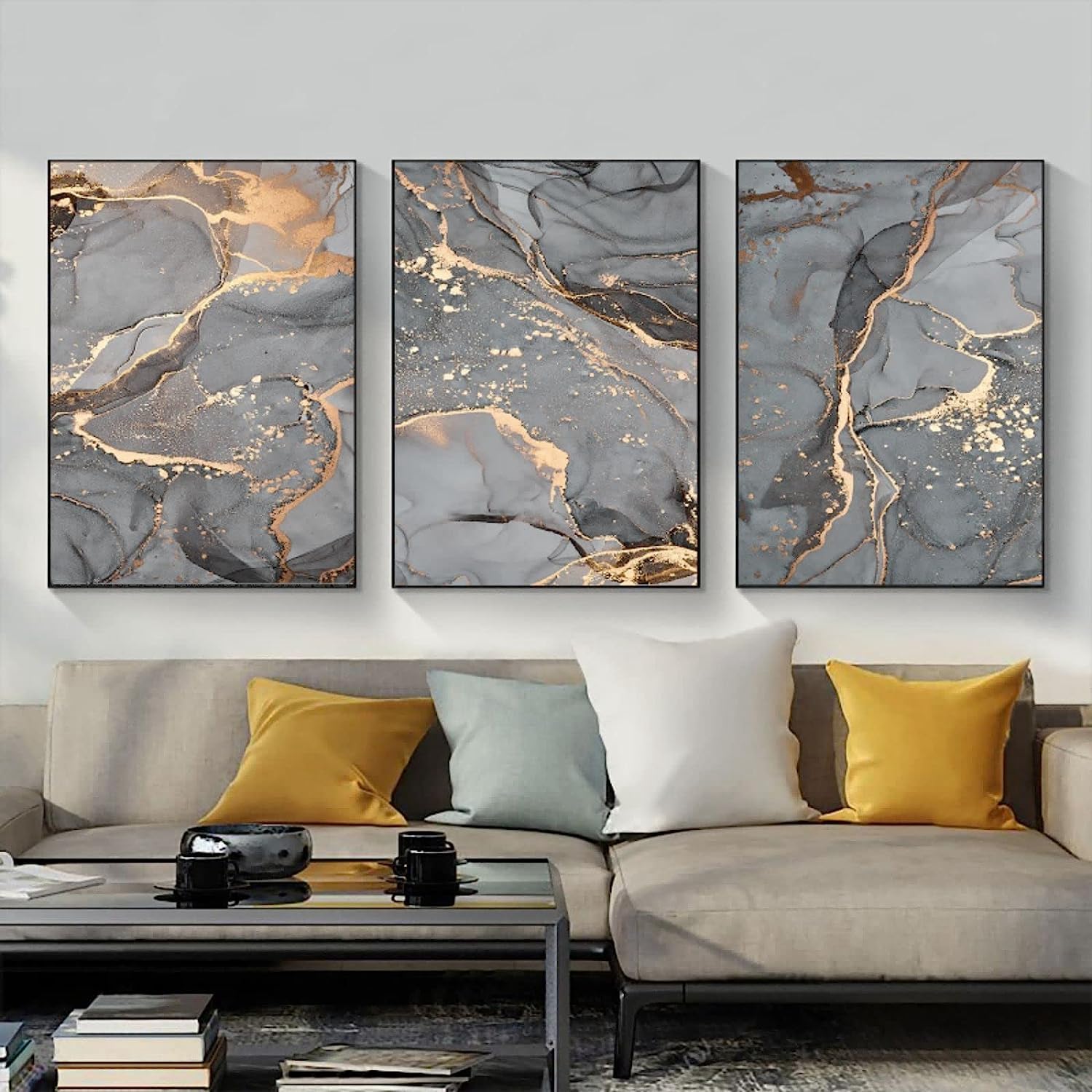 QPLGTU Islamic Canvas Set, Marble Art, Arabic Wall Canvas, Living Room, Bedroom Decoration (Style 15, Frameless, 60x90cm*3)