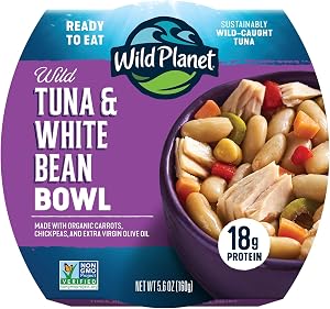 Wild Planet Ready-To-Eat Wild Tuna & White Bean Bowl, 5.6 Oz Can, 1 Pack | Sustainaby Caught Tuna White Bean Bowl with Organi